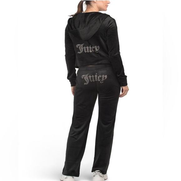 NWT Juicy Couture Velour black Track Suit sweatsuit women’s set pants hoodie - Picture 2 of 6